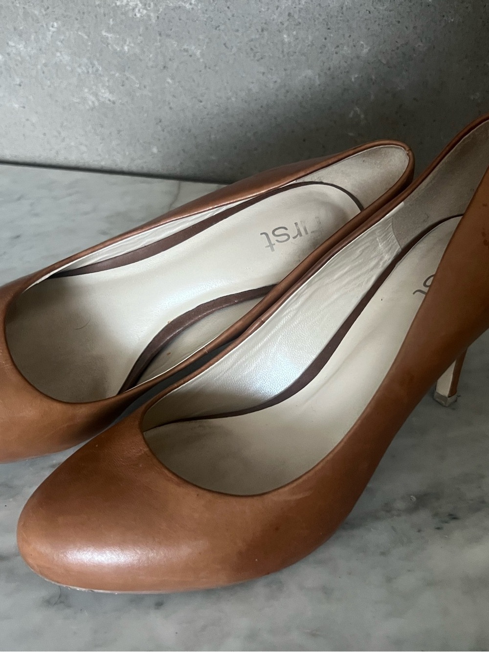 First Cognac Leather Heels